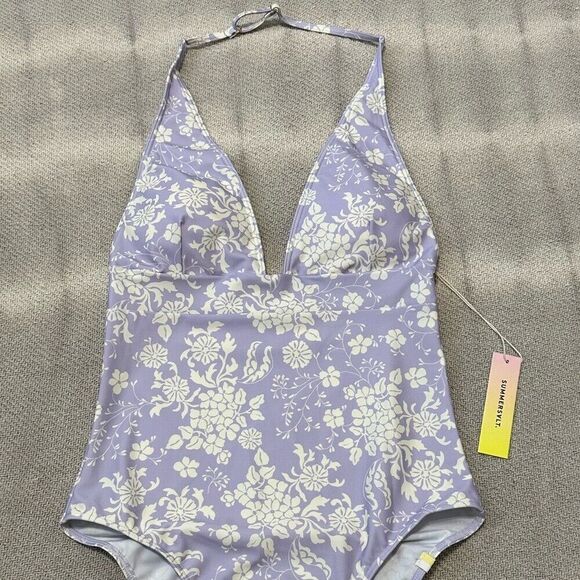 Summersalt Vintage Floral Halter Plunge One Piece Swim Bathing Suit 6 NWT - Picture 3 of 6